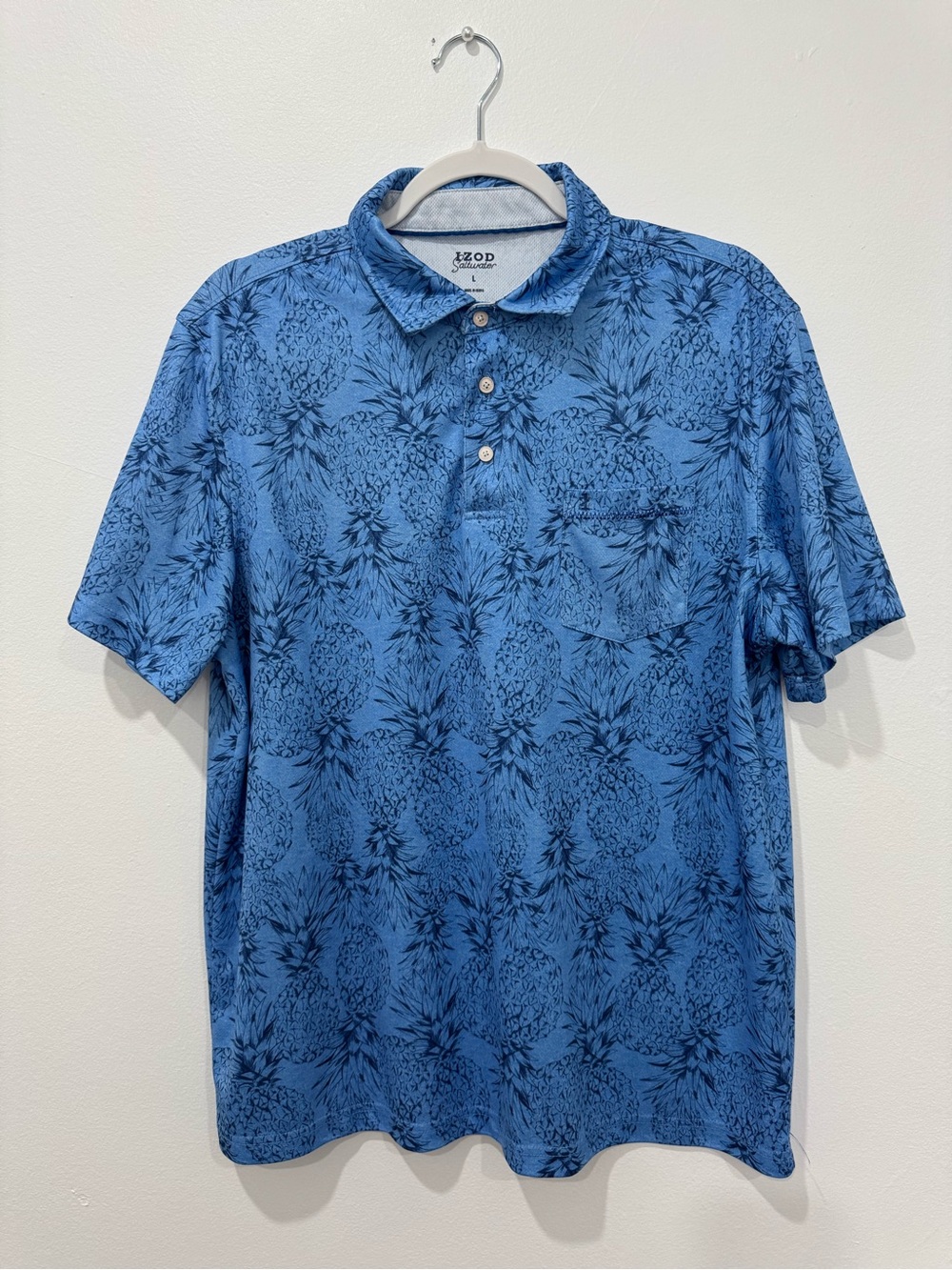 Izod Blue Pineapple-Pattern Short Sleeve Polo